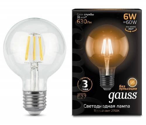 Купить Лампа Gauss 105802106 Filament G95 6W E27 2700K светодиодная по низкой цене