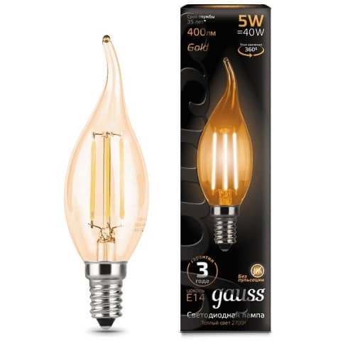 Купить Лампа Gauss 104801005 Filament Candle tailed 5W E14 Golden 2700K светодиодная по низкой цене