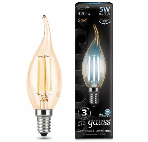 Купить Лампа Gauss 104801805 Filament Candle tailed 5W E14 Golden 4100K светодиодная по низкой цене