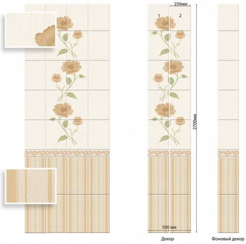 Стеновая панель ПВХ Век Камила золотая панно 2700х250 мм