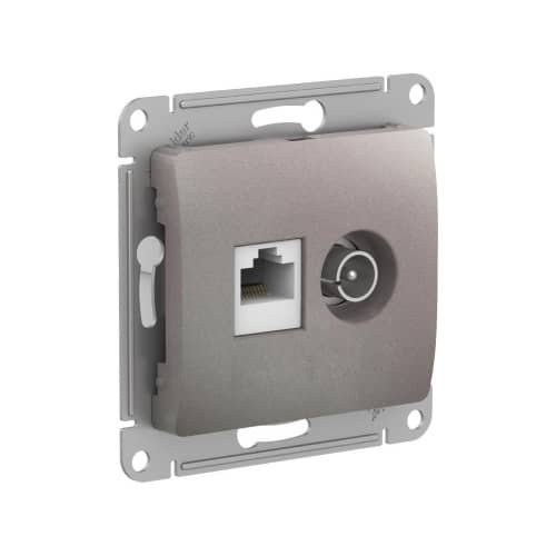 Купить Розетка ТВ + RJ45 Schneider Electric Глосса без рамки платина по низкой цене