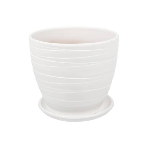 Купить Горшок керамический Рельеф с поддоном D13,5 см белый по низкой цене