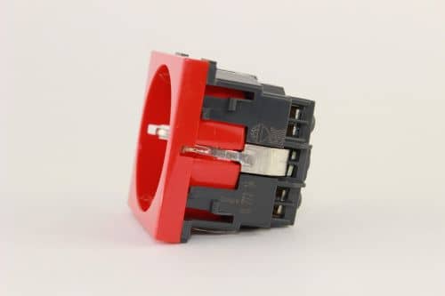 Купить Розетка Legrand Mosaic 2К+З с механической блокировкой красная по низкой цене