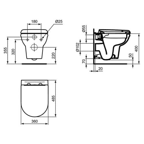 Купить Инсталляция Ideal Standard EXACTO с унитазом, сиденьем без кнопки по низкой цене
