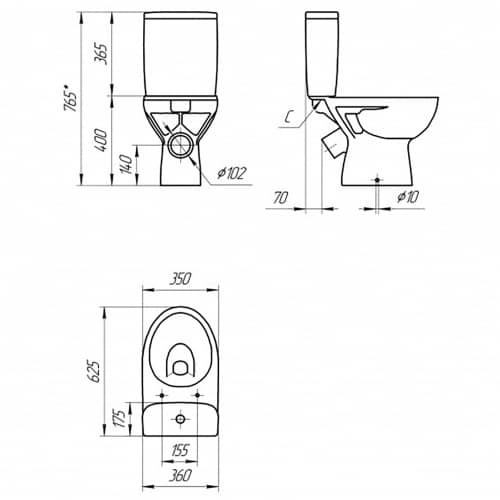 Купить Унитаз-компакт Cersanit Parva безободковый с сиденьем с микролифтом по низкой цене