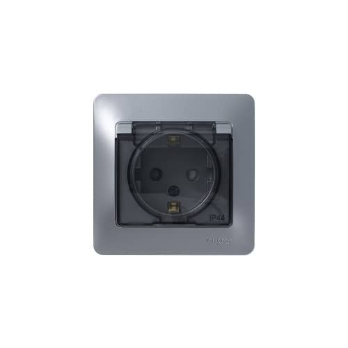 Купить Розетка Schneider Electric Глосса с крышкой с заземлением алюминий по низкой цене