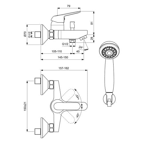 Купить Смеситель для ванны VIDIMA Fine с набором для душа по низкой цене