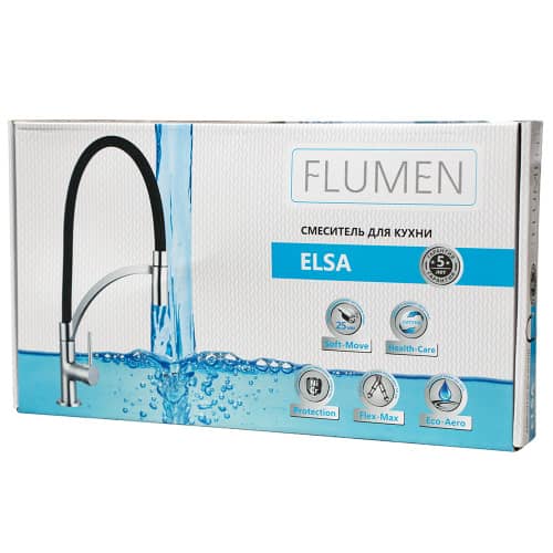 Купить Смеситель для кухни FLUMEN Elsa с гибким изливом хром, чёрный по низкой цене