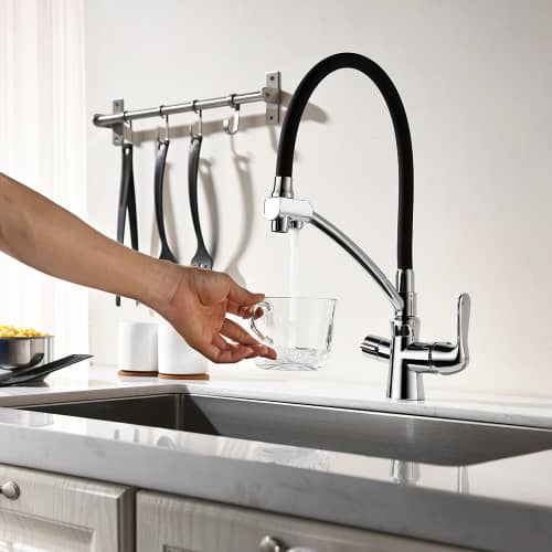 Купить Смеситель для кухни LEMARK Comfort с гибким черным изливом и подключением фильтра по низкой цене