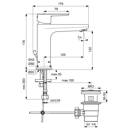 Купить Смеситель для раковины Ideal Standard CERAFINE O с донным клапаном по низкой цене