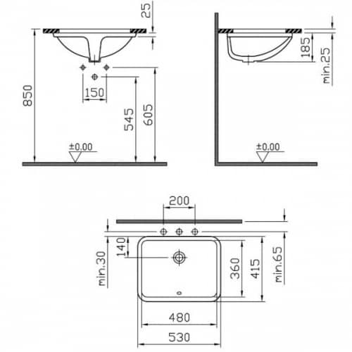 Купить Раковина  VitrA S50 встраиваемая 5339B003-0012 по низкой цене