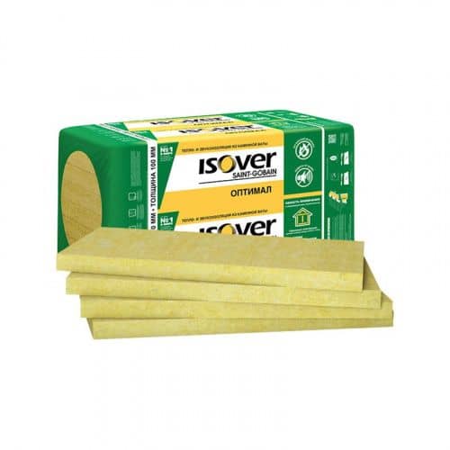 Купить Вата Isover ОПТИМАЛ базальтовая в плитах, 600х100х1000 мм, 2,4 м2=0,24 м3, 4 шт. по низкой цене