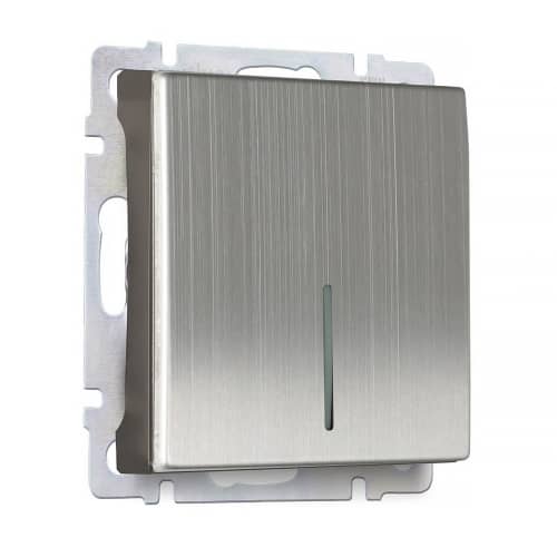 Купить Выключатель одноклавишный Smartbuy Нептун с подсветкой без рамки никель по низкой цене