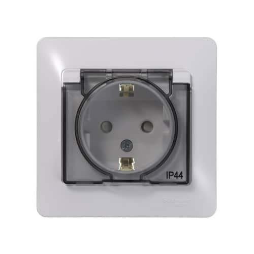 Купить Розетка Schneider Electric Глосса с крышкой с заземлением белая по низкой цене