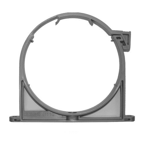 Купить Хомут пластиковый с верхней защелкой для канализационных труб D=110 мм, серый по низкой цене