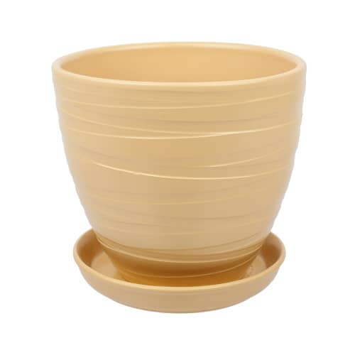 Купить Горшок керамический Рельеф с поддоном D17,5 см песочный по низкой цене