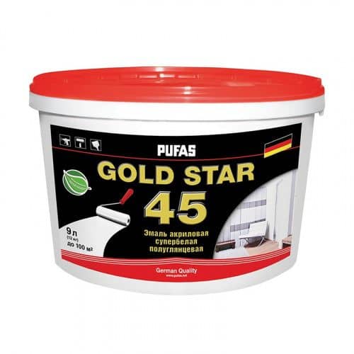 Купить Краска PUFAS GOLD STAR 45 в/д, акриловая, супербелая 9 л по низкой цене