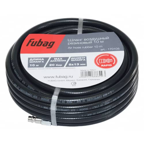 Купить Шланг воздушный резиновый с фитингами рапид 20 бар 8x13 мм 10 м Fubag по низкой цене