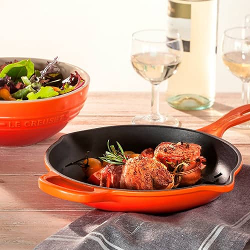 Купить Сковорода Le Creuset с желобом чугунная, эмалированная, оранжевая, 20 см по низкой цене