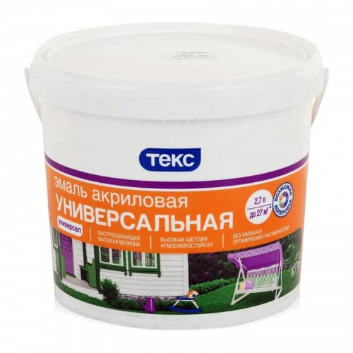 Купить Эмаль ТЕКС Универсал акриловая, универсальная, матовая, белая А 2,7 л по низкой цене