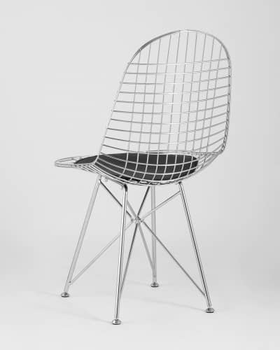 Купить Стул обеденный Eiffel хромированный с черной подушкой по низкой цене