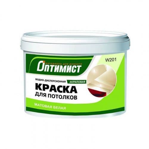 Купить Краска Оптимист W201 для потолка, в/д, акриловая 14 кг (9 л) по низкой цене