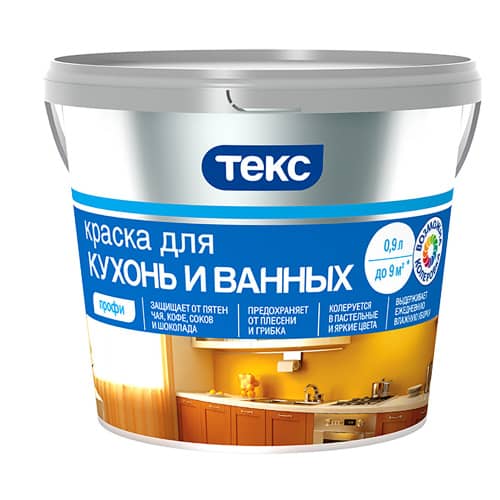 Купить Краска для кухонь и ванных ТЕКС Профи 0,9 л белая база A по низкой цене