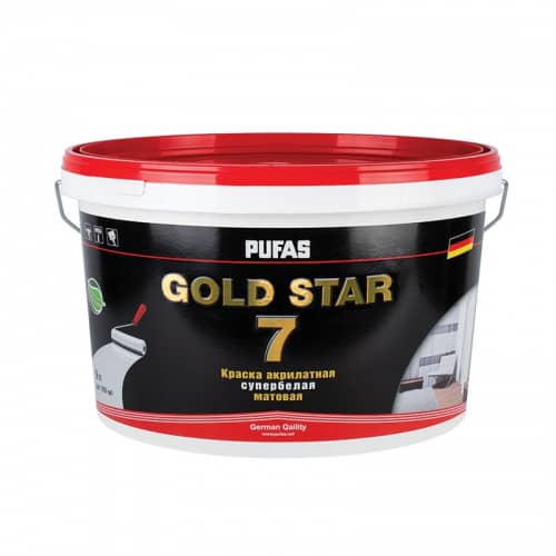 Купить Краска PUFAS GOLD STAR 7, акрилатная, матовая, Основа D мороз. 9 л по низкой цене