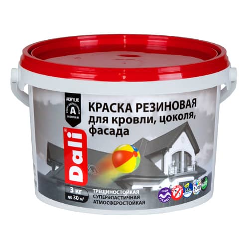 Купить Краска для кровли, фасада Dali резиновая 3 кг черная по низкой цене