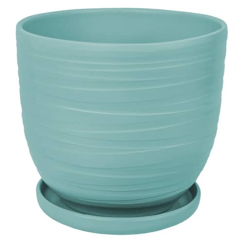Купить Горшок керамический Рельеф с поддоном D21,5 см голубой по низкой цене