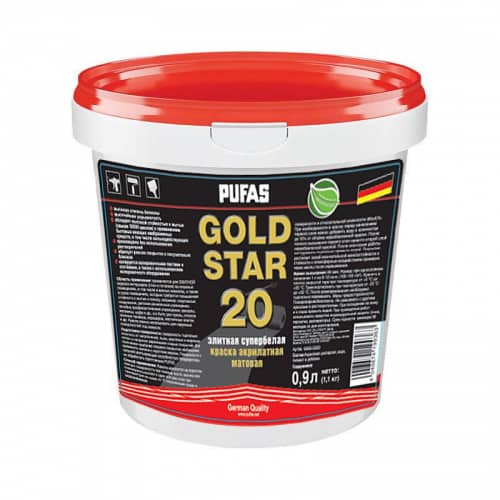 Купить Краска PUFAS GOLD STAR 20 А акрилатная полуматовая 0,9 л по низкой цене