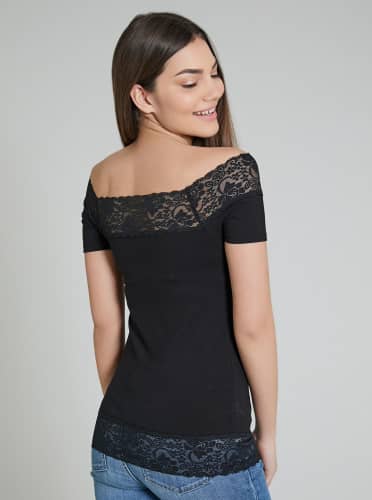 Купить Футболка Piazza Italia 25995 кружевная, черная по низкой цене