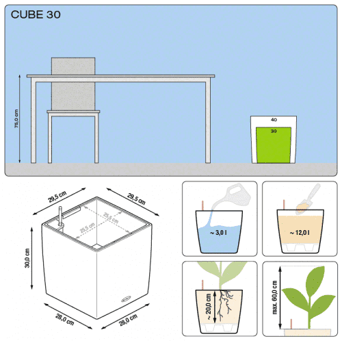Купить Кашпо Lechuza Cube 30 см по низкой цене