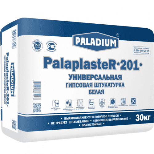 Купить Штукатурка Paladium PalaplasteR-201 гипсовая белая с микрофиброй 30 кг по низкой цене