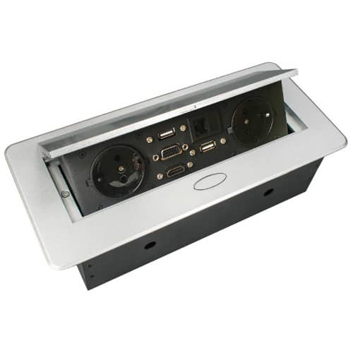 Купить Блок розеток выдвижной GLS 2 розетки + 2 USB + HDMI + VGA + LAN с кабелем 2 метра горизонтальный по низкой цене