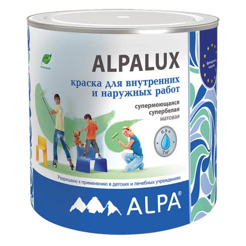 Купить Краска моющаяся акриловая Alpa Alpalux белая 0,9 л по низкой цене
