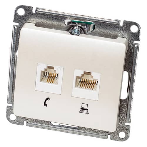 Купить Розетка компьютерная + телефонная Schneider Electric Глосса перламутр по низкой цене