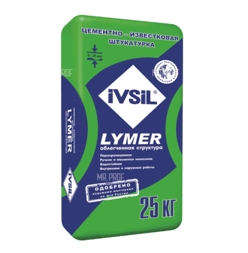 Купить Штукатурка IVSIL LYMER тонкослойная цементно-известковая 25 кг по низкой цене