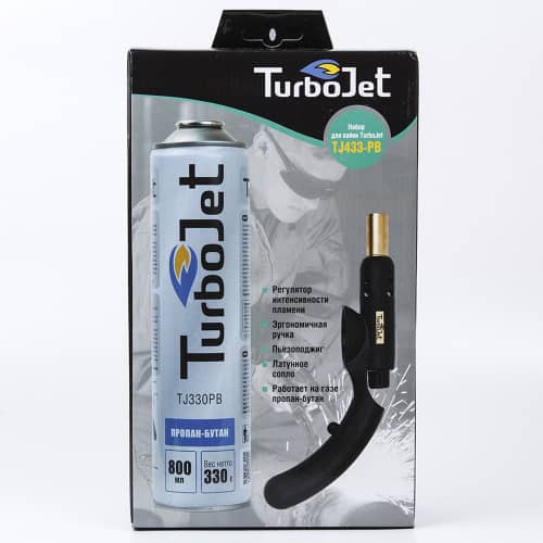 Купить Горелка газовая Turbojet TJ433 с пьезоподжигом + баллон пропан-бутан 1200°С 330 г по низкой цене