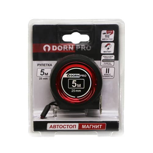 Купить Рулетка с автостопом DORN PRO магнитная 5 м х 25 мм нейлоновое покрытие по низкой цене