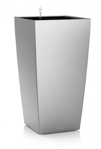 Купить Кашпо Lechuza Cubico Alto silver metallic 40x40x105 см по низкой цене