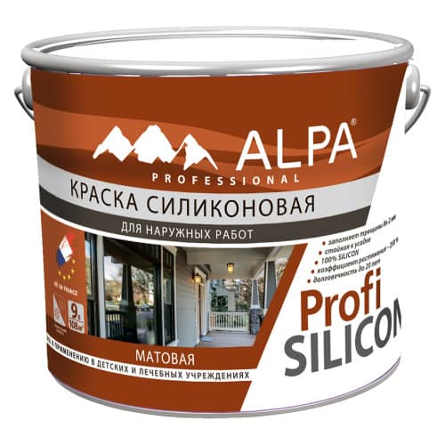 Купить Краска фасадная силиконовая Alpa Profi Silicon белая 9 л по низкой цене