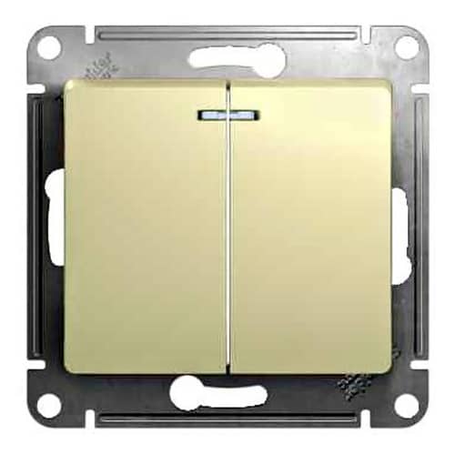 Купить Выключатель двухклавишный Schneider Electric Глосса с подсветкой бежевый по низкой цене