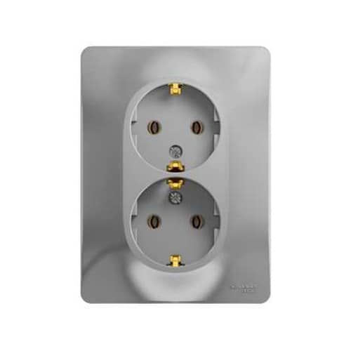 Купить Розетка двойная Schneider Electric Глосса с заземлением алюминий по низкой цене