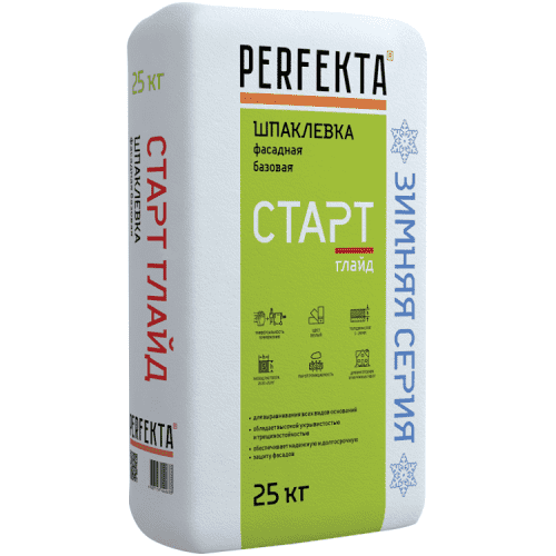 Купить Шпатлевка Perfekta Старт Глайд цементная базовая зимняя 25 кг по низкой цене