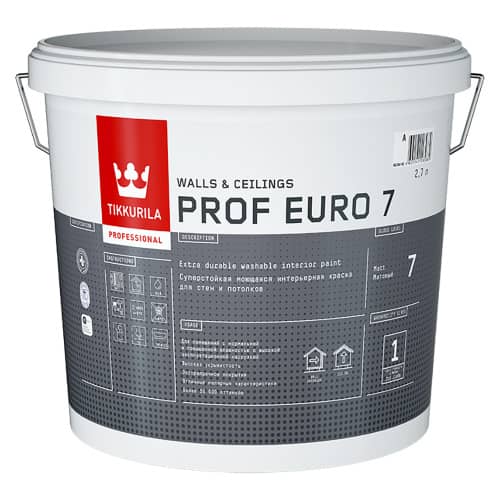 Купить Краска интерьерная моющаяся TIKKURILA Prof Euro 7 база А 2,7 л по низкой цене