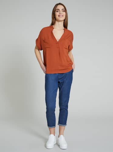 Купить Блузка Piazza Italia с карманами, красно-оранжевая по низкой цене