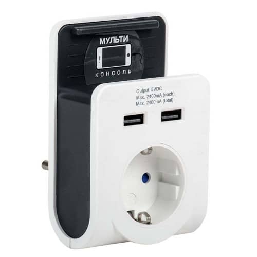 Купить Адаптер-переходник 2хUSB 2,4 A + гнездо с заземлением IEK по низкой цене