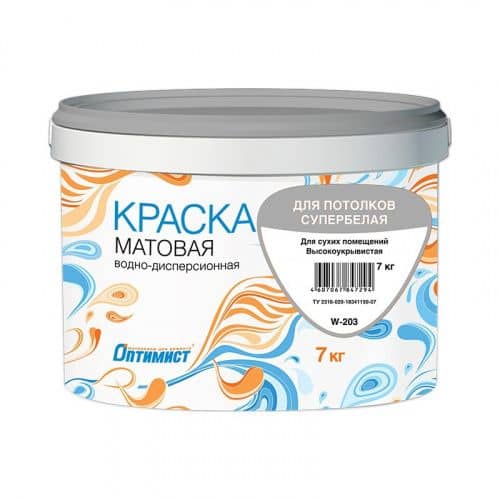 Купить Краска Оптимист W203 для потолка, в/д, латексная, супербелая 3 кг (2 л) по низкой цене