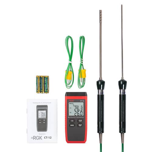 Купить Термометр RGK CT-12 с зондом температуры воздуха TR-10A и погружным зондом температуры TR-10W с поверкой по низкой цене